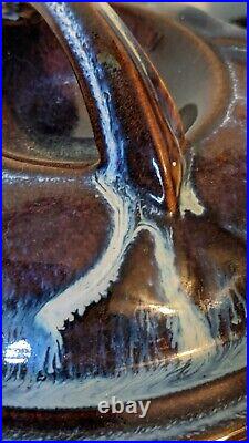 Bill Campbell Pottery Drip Glaze Casserole Dish Lid Baking Blue Drip Retired