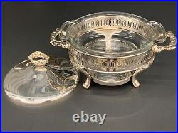 Chafing dish Silverplate holder with glass casserole and lid
