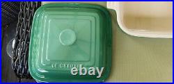 LE CREUSET Green Gradiant 3 Quart Square Casserole Dish Stoneware Baker with Lid
