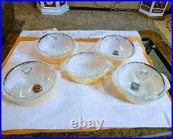New Pristine 10 pc Set of Anchor Hocking Fire King Copper Tint Casseroles w Lids