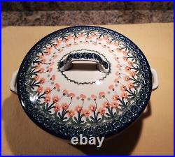 POLISH POTTERY GALLERY 1 & 3/4 Qt Casserole Dish withLid #187 5.75 H Pls Read