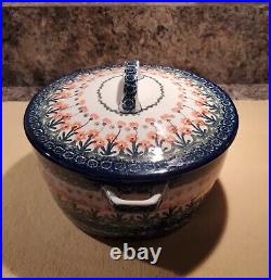 POLISH POTTERY GALLERY 1 & 3/4 Qt Casserole Dish withLid #187 5.75 H Pls Read