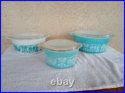 Pyrex Amish Blue & White Butter Print Casserole Dishes & Lids #473 #474 & #475