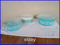 Pyrex Amish Blue & White Butter Print Casserole Dishes & Lids #473 #474 & #475