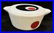 Pyrex Moon Deco Covered Casserole with Lid Black with Red Dot c. 1971 Vintage