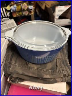 RARE HTF Pyrex Barcode Blue 2 1/2 Qt Casserole Dish 475 with Lid Vintage