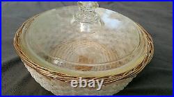 Rare Vintage Pyrex Etched Casserole Dish, Lid, Woven Holder Italy Cg Dollar Stamp