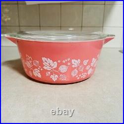 VINTAGE Pyrex Pink Gooseberry 475-B 2.5 Qt Casserole Dish Bowl with Lid VGC