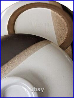 VTG Edith Heath Ceramics 2 qt Casserole Serving Dish Lid White Brown Tan Rare