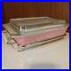 Vintage 1958 Pyrex Pink Scroll Cinderella serving casserole dish lid cradle