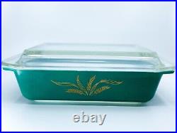Vintage 1960 Pyrex Promo Green Wheat Space Saver Casserole 575 Dish with Lid 2 Qt
