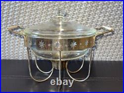 Vintage Fire King Divided Casserole Dish Lid Star Stamped Warmer Stand MCM USA