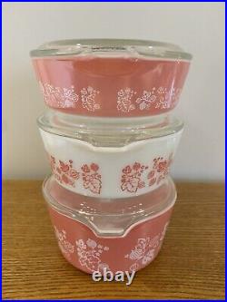 Vintage Pink Pyrex Gooseberry Casserole Dishes With Glass Lids