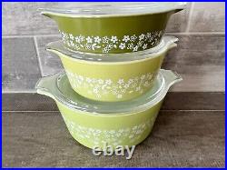 Vintage Pyrex Lime Spring Blossoms Casserole Set with lid (6pcs) 474, 472, 471