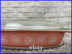 Vintage Pyrex Pink Daisy Oval Casserole withLid OPEN BAKER