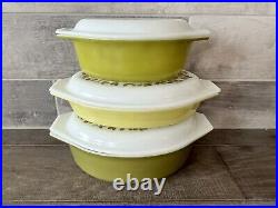 Vintage Pyrex Verde Casserole With Lid 6pcs 1.5 Qt 043/2.5 Qt 045 Divided Dish